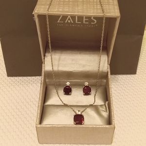 Garnet and white sapphire earrings and matching necklace set